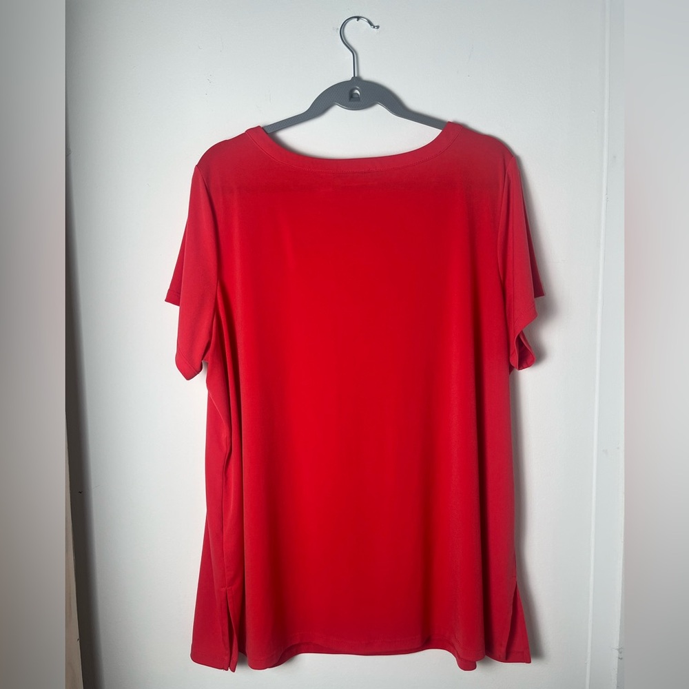 Susan Graver Liquid Knit Shortsleeved Top Keyhole Neck Plus Size 2XP Office - Picture 2 of 8